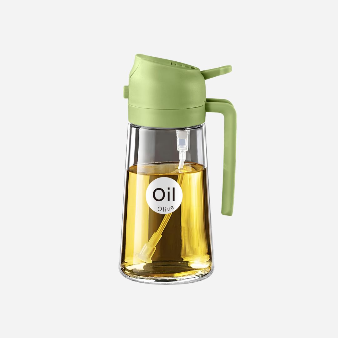 2 in 1 Oil Sprayer Bottle Dispenser 2Pcs 16oz Glass Olive Oil Sprayer Cooking Oil Sprayer Bottle for Kitchen Salad, Grill, BBQ (With Stickers)