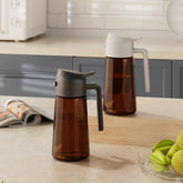 Paquete de 2 botellas pulverizadoras de aceite 2 en 1: Dispensador de aceite de oliva de vidrio de 16 oz (marrón oscuro)