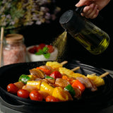 2-in-1 Oil Sprayer Bottle – 16oz Glass Olive Oil Dispenser for Cooking, Salad & Grill (Dark Green) - with Label Stickers