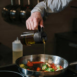 2-in-1 Oil Sprayer Bottle – 16oz Glass Olive Oil Dispenser for Cooking, Salad & Grill (Dark Green) - with Label Stickers