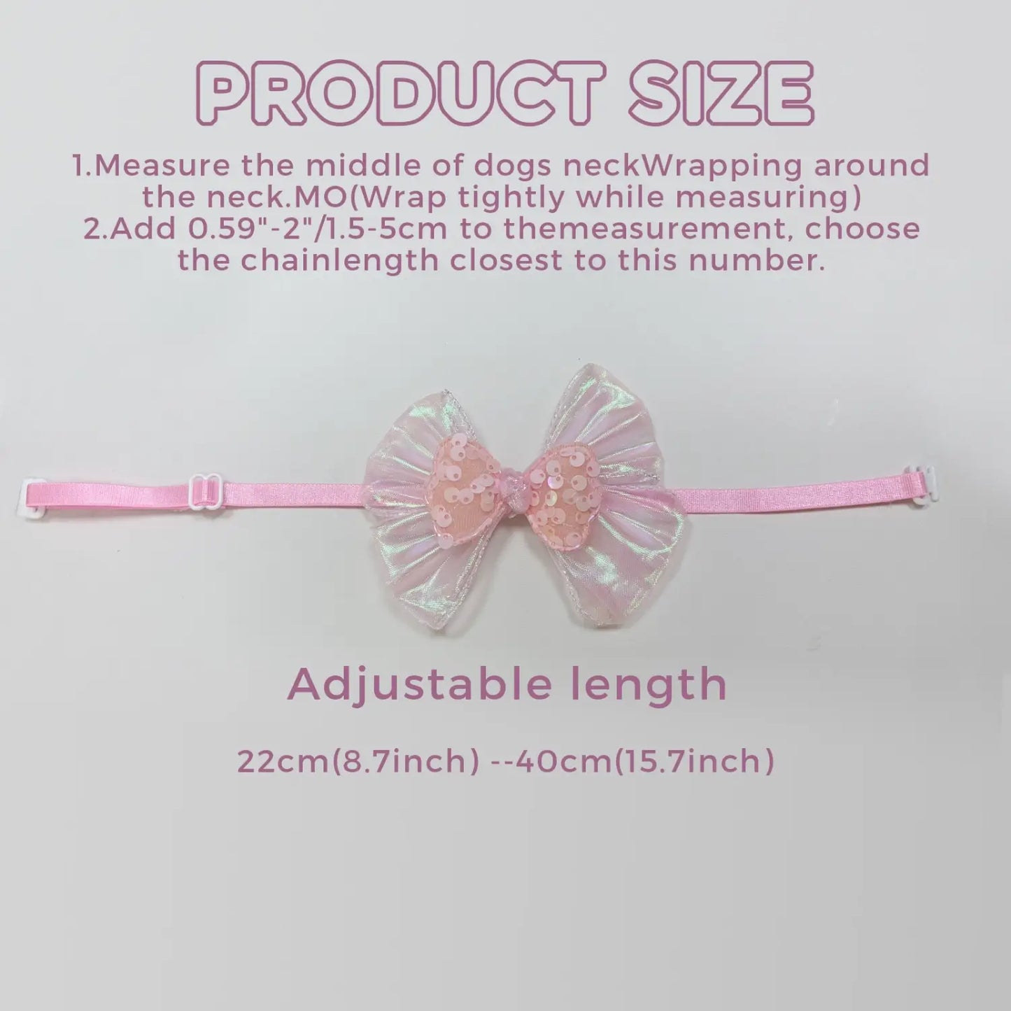 Soft Pink Bow Tie Collar for Dogs & Cats, Adjustable Quick Release Buckle One Size