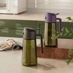 2 set - 2-in-1 Oil Sprayer Bottle – 16oz Glass Olive Oil Dispenser (Dark Green) - with Label Stickers