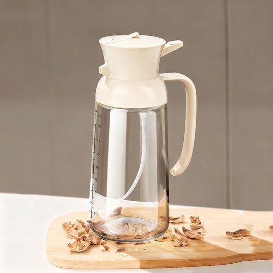 Olivenöl-Spenderflasche für die Küche mit Messskala, 2-in-1-Ölsprüher zum Kochen, 18 oz/550 ml Ölsprühflasche aus Glas mit Ausgießer, lebensmittelechter Ölzerstäuber für Heißluftfritteuse, Grill (schwarz)