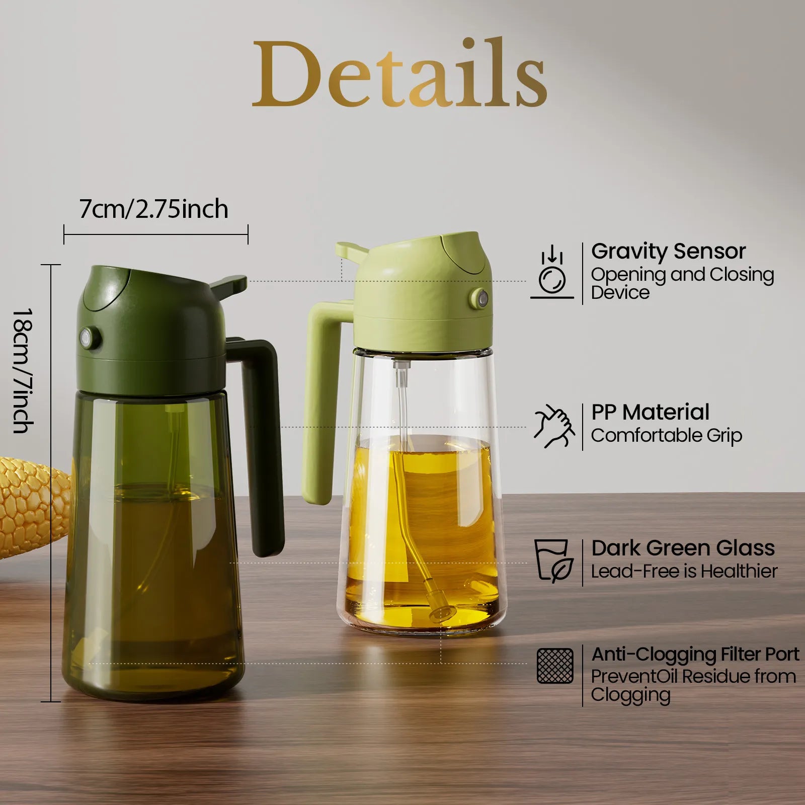 highlighting the specifications of the Yarramate oil dispenser bottles