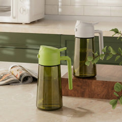 2 set - 2-in-1 Oil Sprayer Bottle – 16oz Glass Olive Oil Dispenser (Dark Green) - with Label Stickers