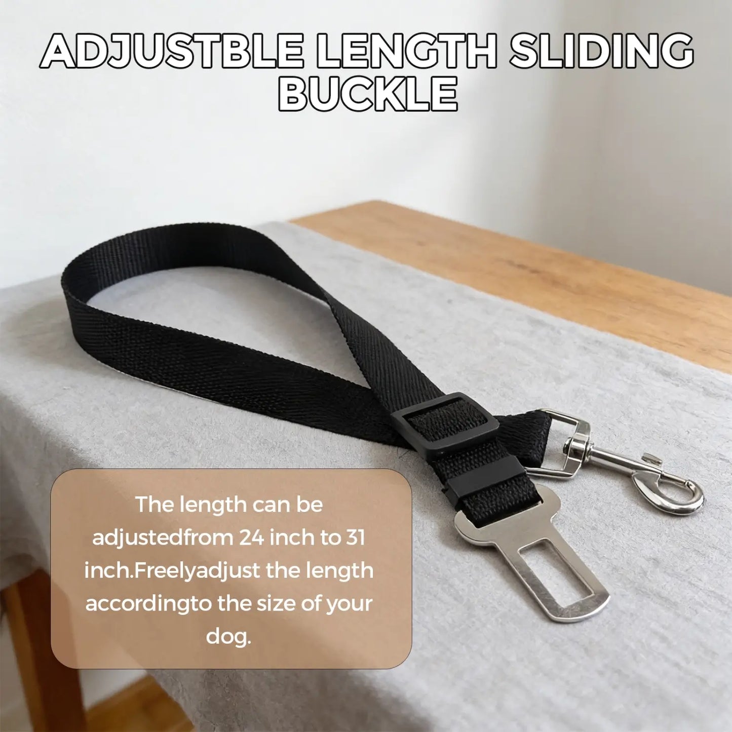 Black Elastic Buffer Dog Car Seatbelt, Adjustable Safe Nylon Pet Harness Leash 1 Pack