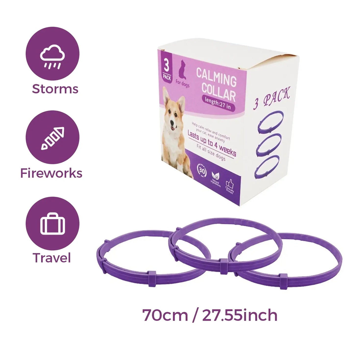 3-Pack Dog Calming Collars for Anxiety & Stress Relief