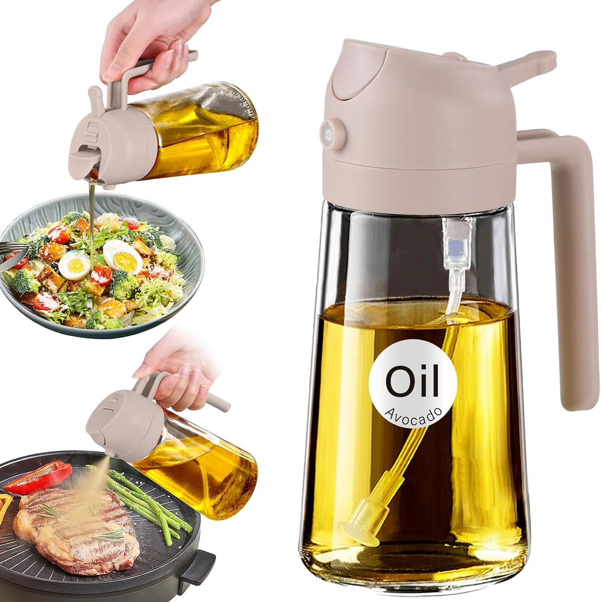 2-in-1 Glass Oil Sprayer Bottle – 16oz