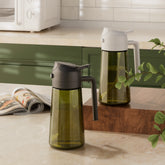 2 in 1 Oil Sprayer Bottle Dispenser 2Pcs 16oz Glass Olive Oil Sprayer Cooking Oil Sprayer Bottle for Kitchen Salad, Grill, BBQ - Dark Green (with strickers)