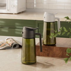 2 in 1 Oil Sprayer Bottle Dispenser 2Pcs 16oz Glass Olive Oil Sprayer Cooking Oil Sprayer Bottle for Kitchen Salad, Grill, BBQ - Dark Green (with strickers)