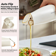 Auto-Flip Gravity Olive Oil & Soy Sauce Dispenser Bottle - 500ml/17oz Easy Cleaning, Leakproof
