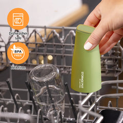 Place the green dishwasher-safe oil dispenser for the kitchen on the storage rack