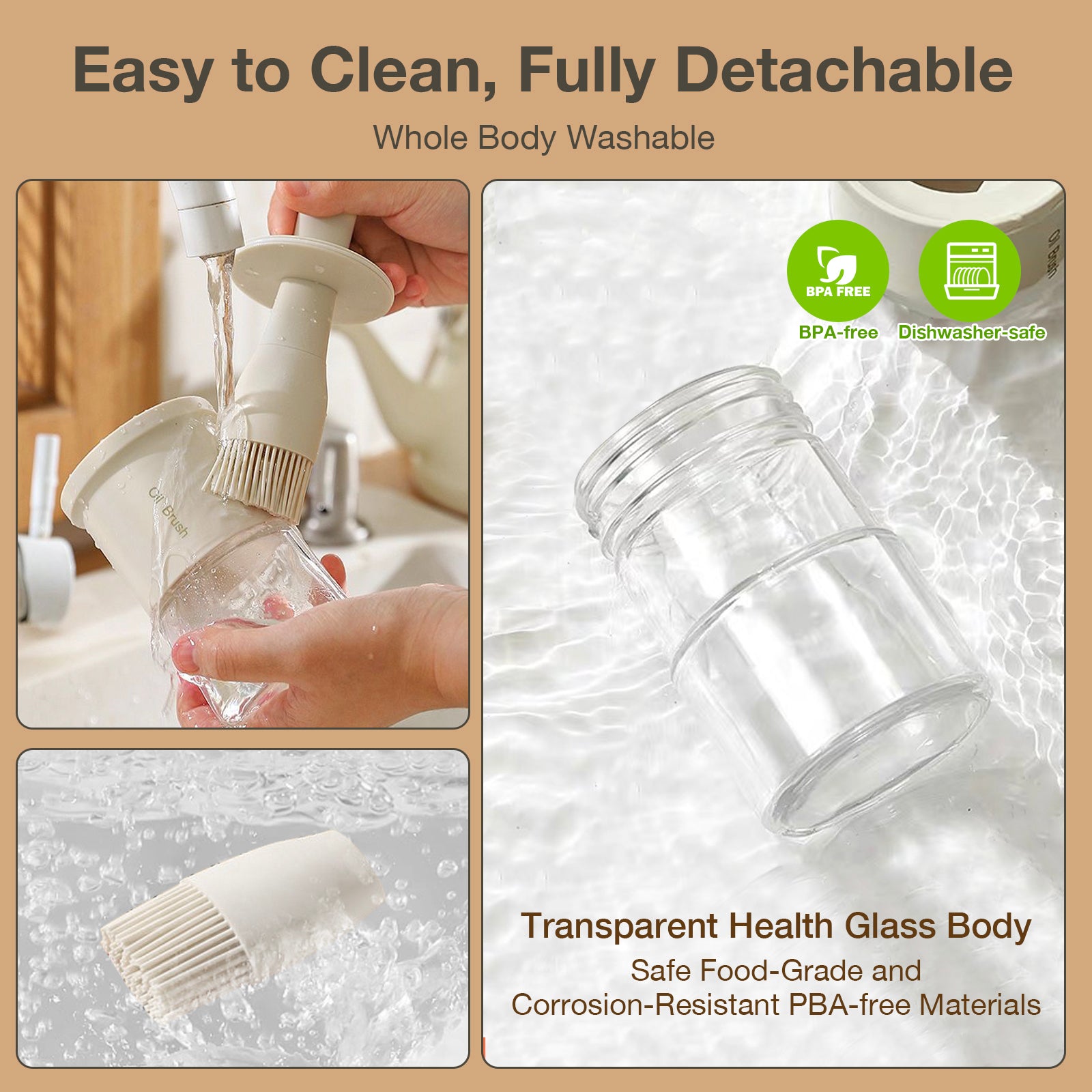 Glass Oil Dispenser Bottle with Silicone Food Grade Brush