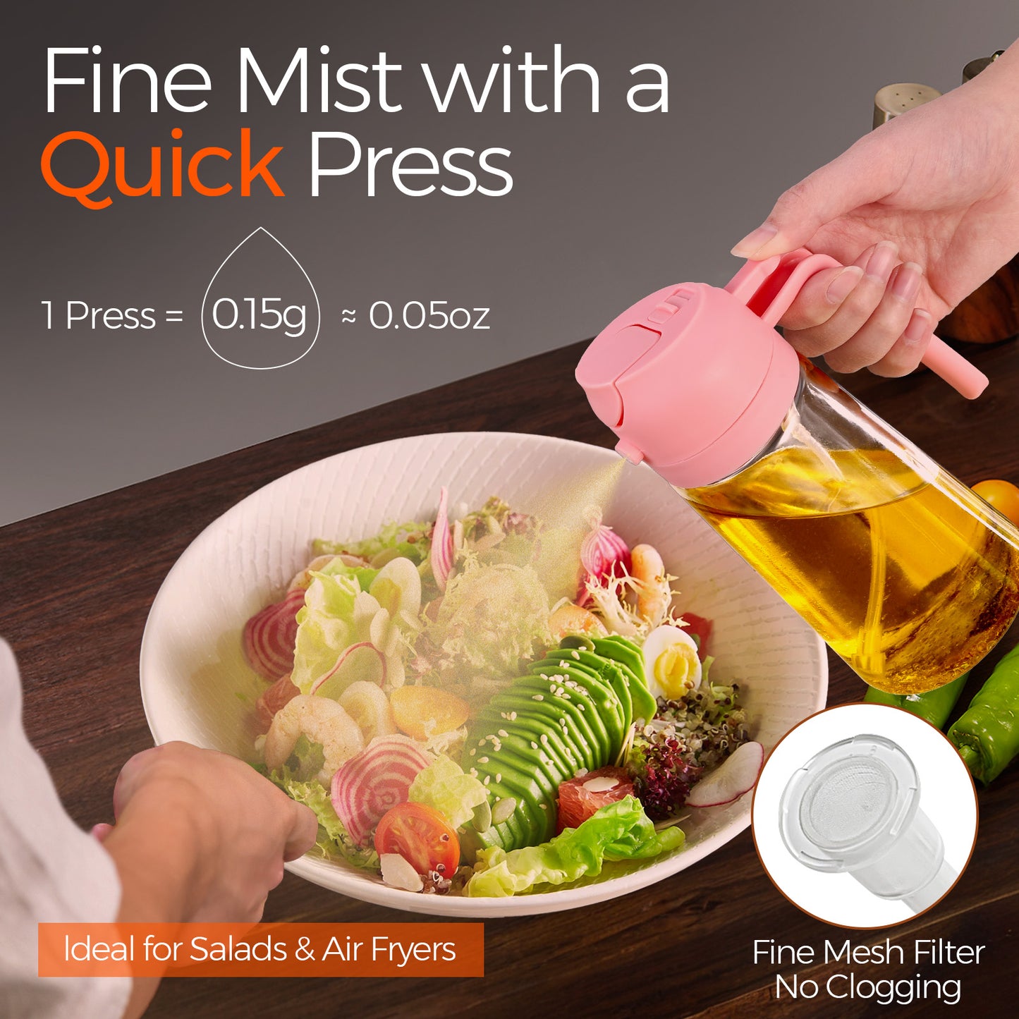 2 in 1 Oil Sprayer Bottle Dispenser 2Pcs 16oz Glass Olive Oil Sprayer Cooking Oil Sprayer Bottle for Kitchen Salad, Grill, BBQ (With Stickers)