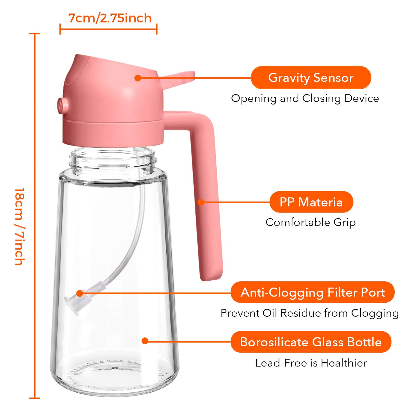 2 in 1 Oil Sprayer Bottle Dispenser 2Pcs 16oz Glass Olive Oil Sprayer Cooking Oil Sprayer Bottle for Kitchen Salad, Grill, BBQ (With Stickers)