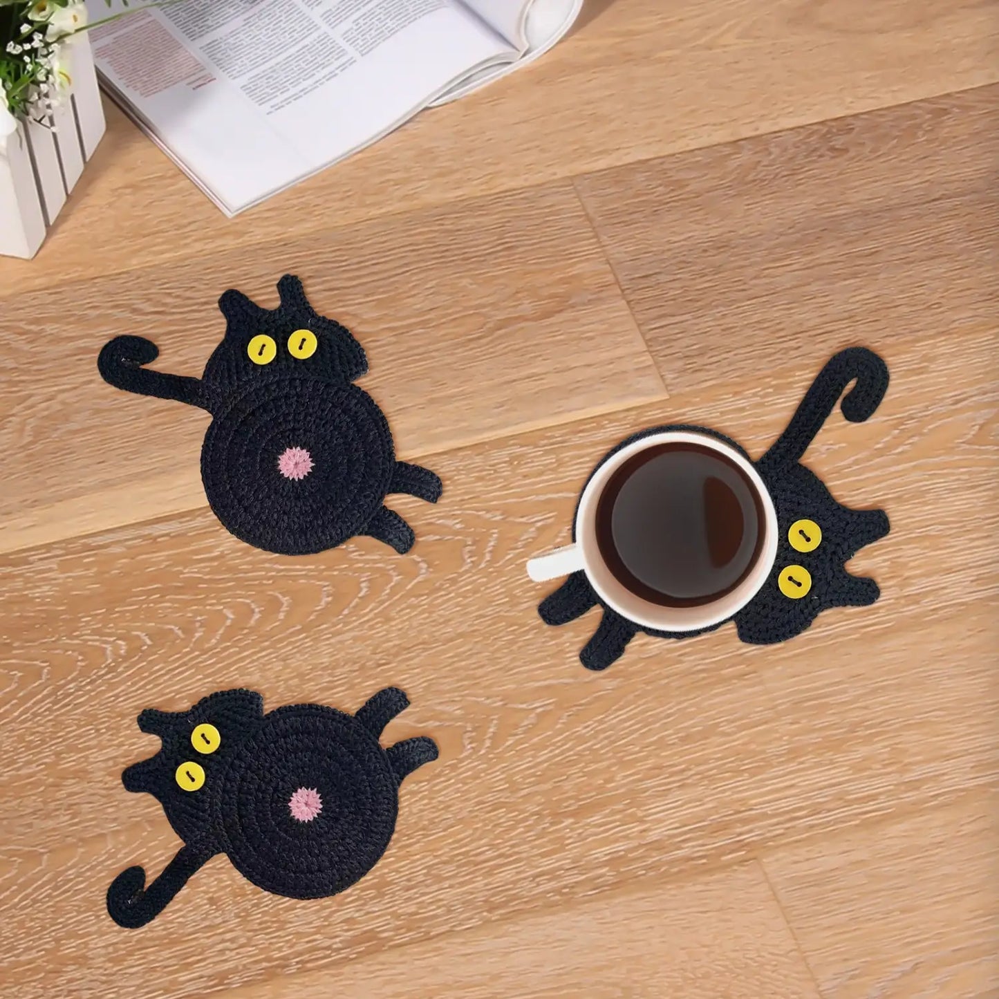 Black Cat Mug Coaster for Cat Lovers