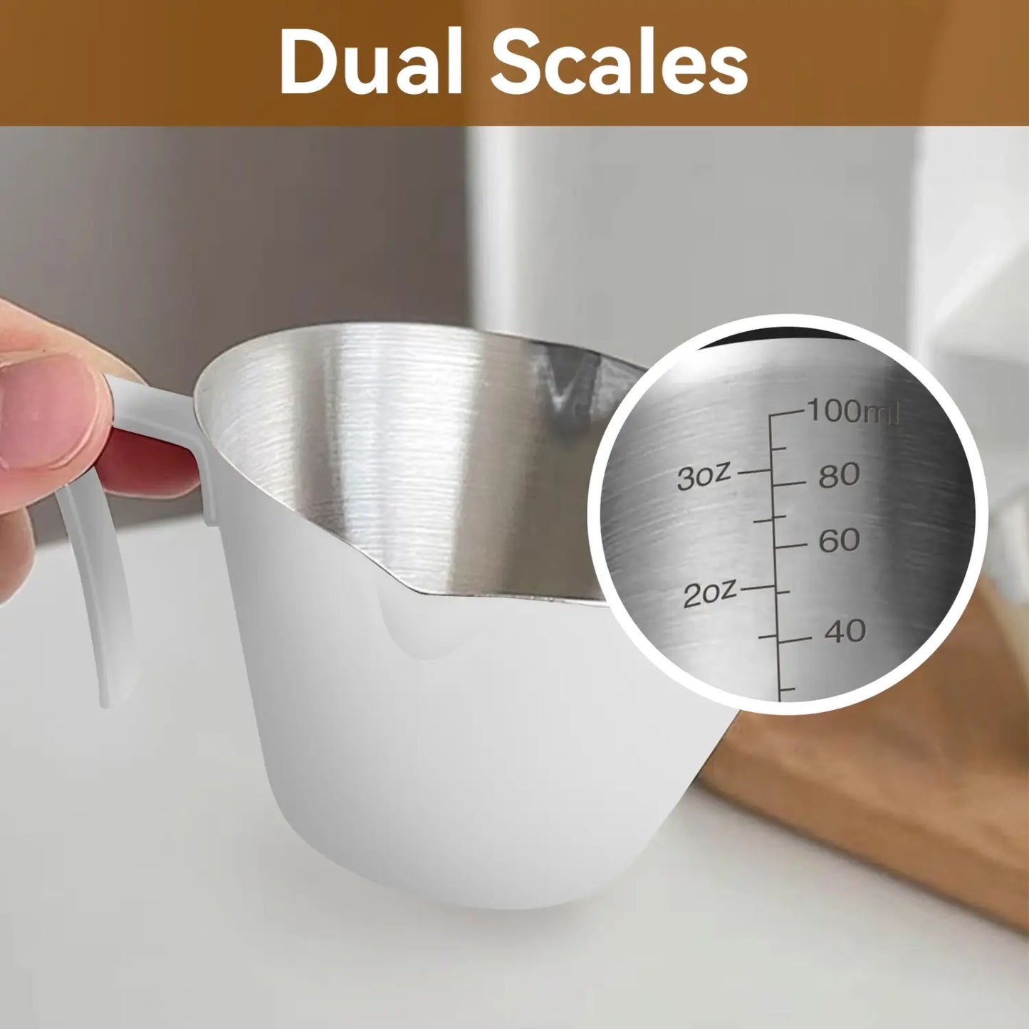 Stainless Steel Espresso Shot Cups with Handle, 100ml (White)