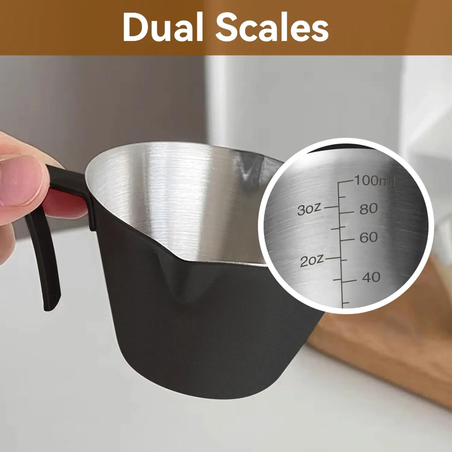 Stainless Steel Espresso Shot Cups with Handle, 100ml (Black)