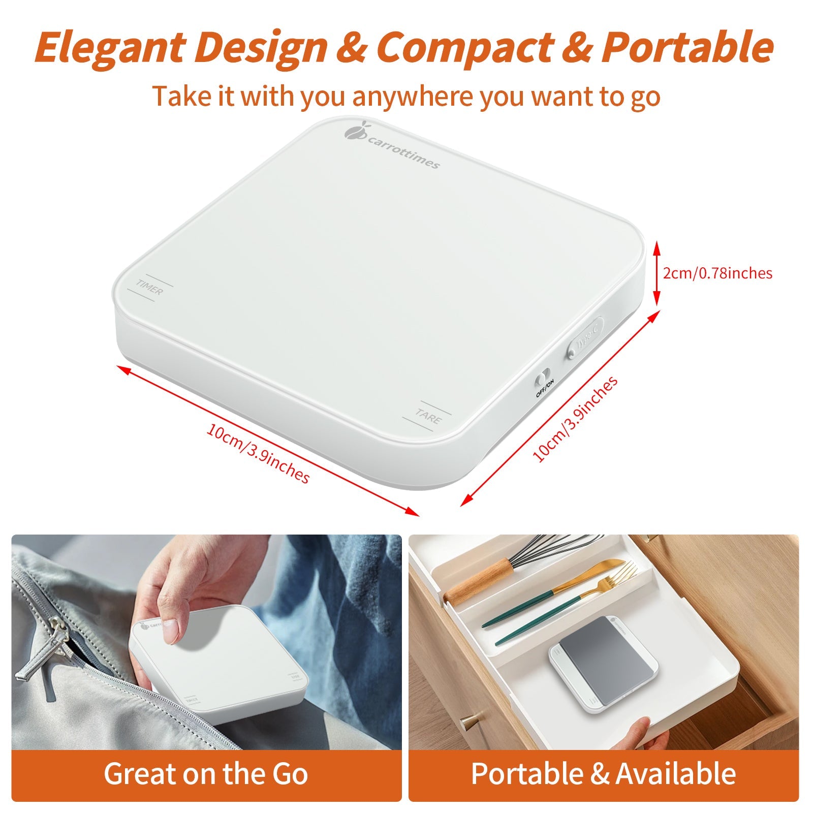 Carrottimes Rechargeable Mini Coffee Scale with Timer, 2kg/0.1g Espresso Scale with Silicone Mat, Digital Food Scales for Kitchen, Pour-Over Coffee, Espresso