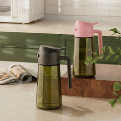 2 set - 2-in-1 Oil Sprayer Bottle – 16oz Glass Olive Oil Dispenser (Dark Green) - with Label Stickers