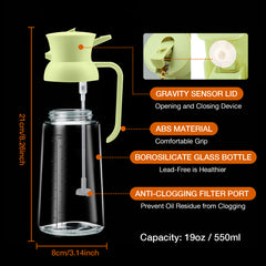 2-in-1 Oil Spray Bottle XL – 18oz/ 550ml Olive Oil Dispenser for Cooking & Air Fryer (Green)