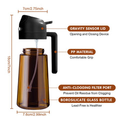 Multifunctional 2 in 1 Glass Oil Sprayer Bottle with UV protection 16oz/470ml Dark Brown (Black)