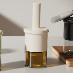 Heat-Resistant Glass Oil Dispenser – 10oz with Food-Grade Silicone Brush for Baking & Cooking (White)