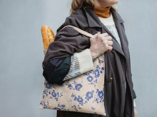 Going shopping with a Yarramate brand beeswax-lined bread bag