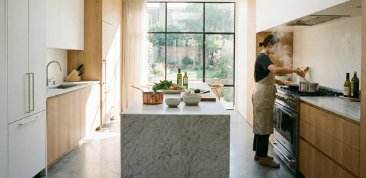 Cooking in a sunlit kitchen