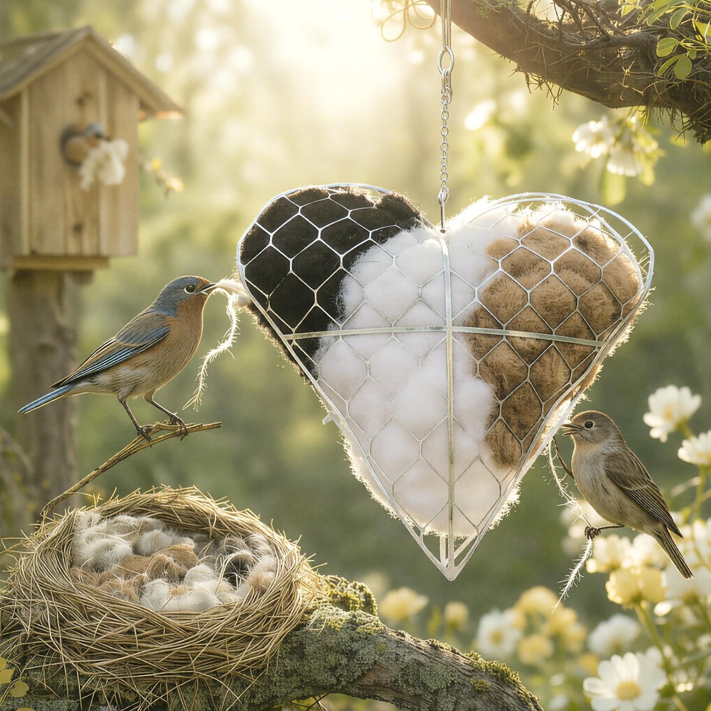 Handmade Alpaca Fiber Heart Bird Nesting Holder, Outdoor Garden Wild Bird Supply