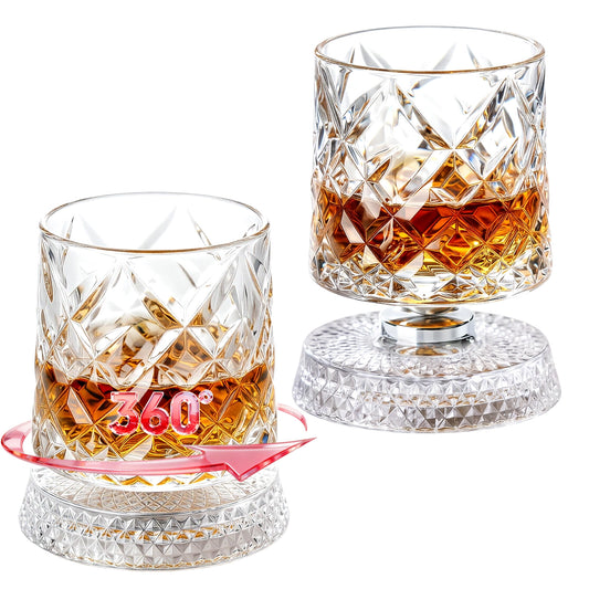 Whiskey Glass with 360° Rotating Bases 2Pcs
