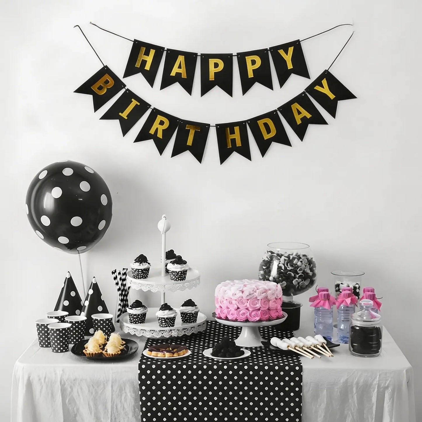 Pre Strung Glitter Happy Birthday Garland, Hanging Letter Party Banner