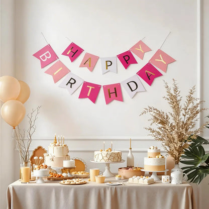 Pre Strung Glitter Happy Birthday Garland, Hanging Letter Party Banner