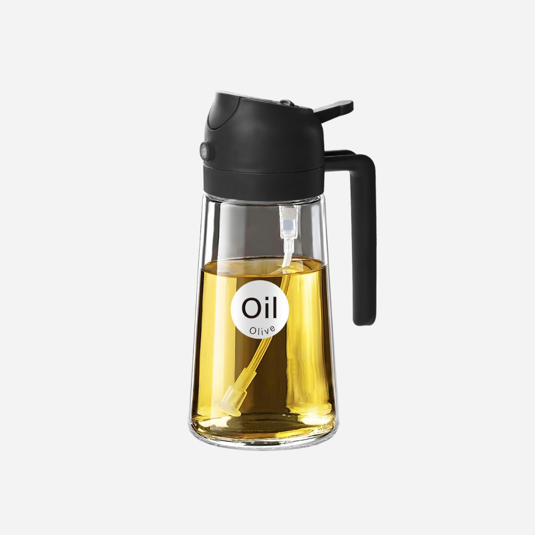 2 in 1 Oil Sprayer Bottle Dispenser 2Pcs 16oz Glass Olive Oil Sprayer Cooking Oil Sprayer Bottle for Kitchen Salad, Grill, BBQ (With Stickers)