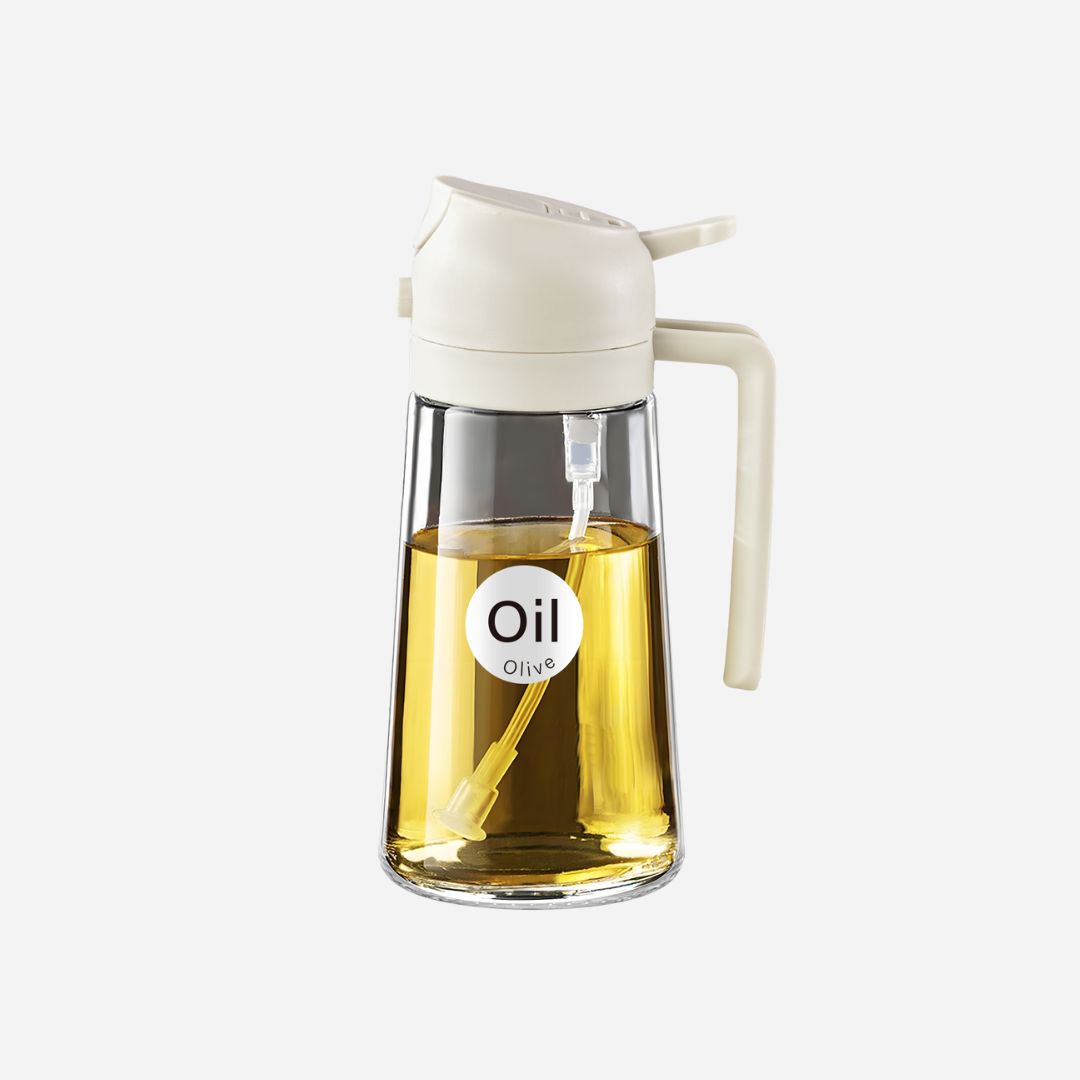 2 in 1 Oil Sprayer Bottle Dispenser 2Pcs 16oz Glass Olive Oil Sprayer Cooking Oil Sprayer Bottle for Kitchen Salad, Grill, BBQ (With Stickers)