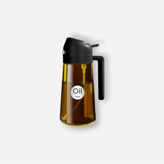 Multifunctional 2 in 1 Glass Oil Sprayer Bottle with UV protection 16oz/470ml Dark Brown (Black)