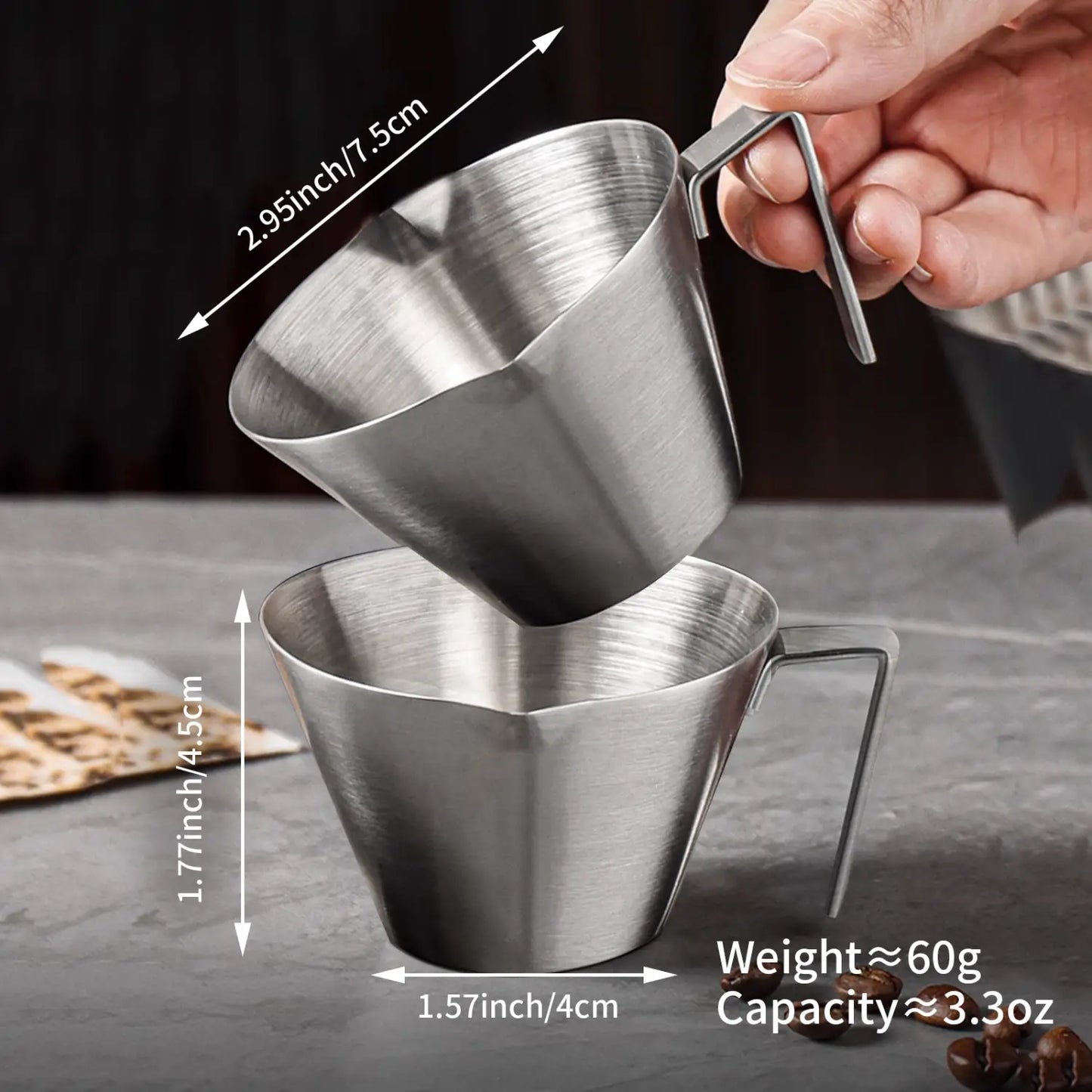 2-Pack Stainless Steel Espresso Shot Cups with Handle, 100ml (Silver)