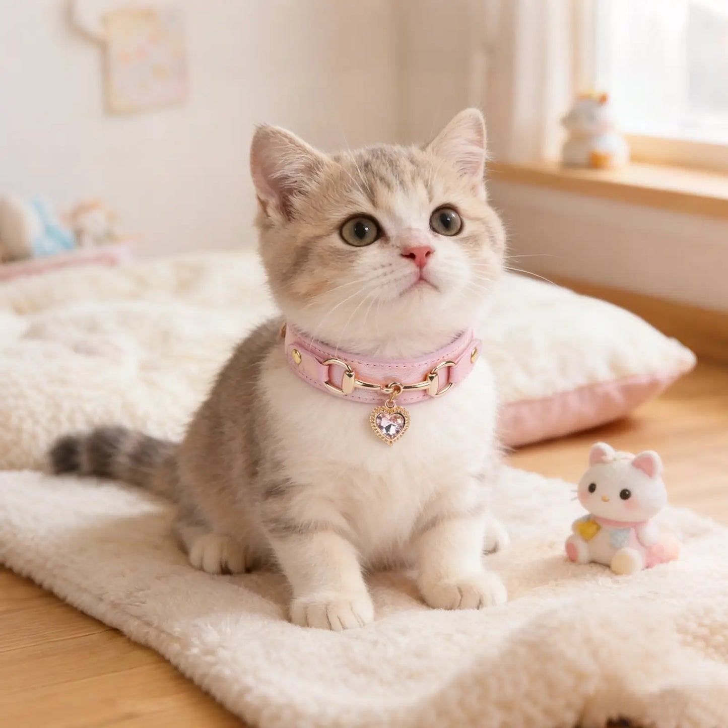 Sparkly PU Leather Dog & Cat Collar with Rhinestones Pink XS