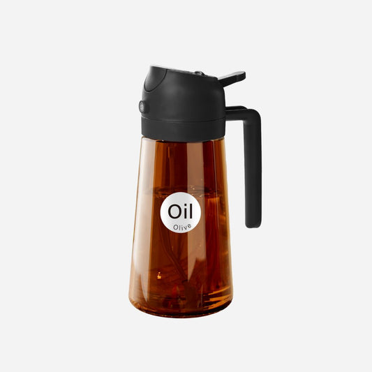 2 in 1 Oil Sprayer Bottle Dispenser, 16oz Glass Olive Oil Sprayer, Cooking Oil Sprayer Bottle for Kitchen Salad, Grill, BBQ, Dark Brown (Sticker Included)