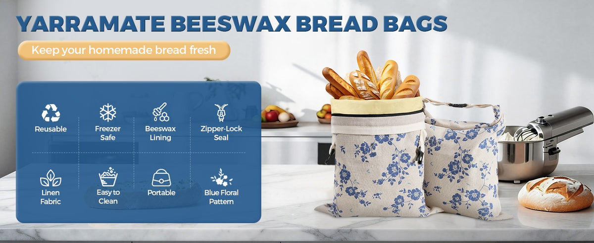 YARRAMATE bread storage bags with feature icons