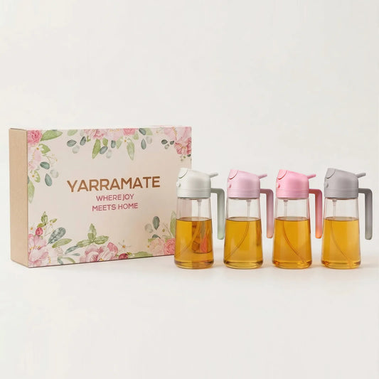 Pink oil sprayer gift set with 4 glass bottles and floral box, 2-in-1 spray and pour oil dispenser
