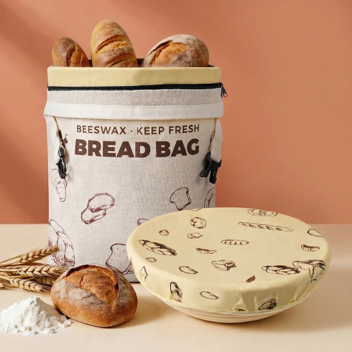 beeswax bread bag with Bread bowl lid #Brown + Bread bowl lid