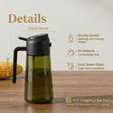 2-in-1 Oil Sprayer Bottle – 16oz Glass Olive Oil Dispenser for Cooking, Salad & Grill (Dark Green) - with Label Stickers