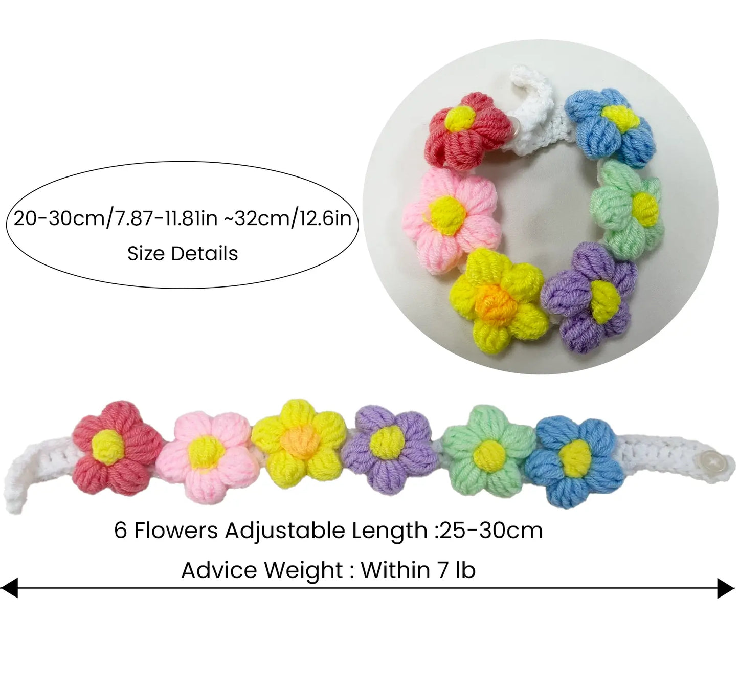 Crochet Flower Pet Collar, Soft Cotton Macaron Floral Scarf with Button Closure
