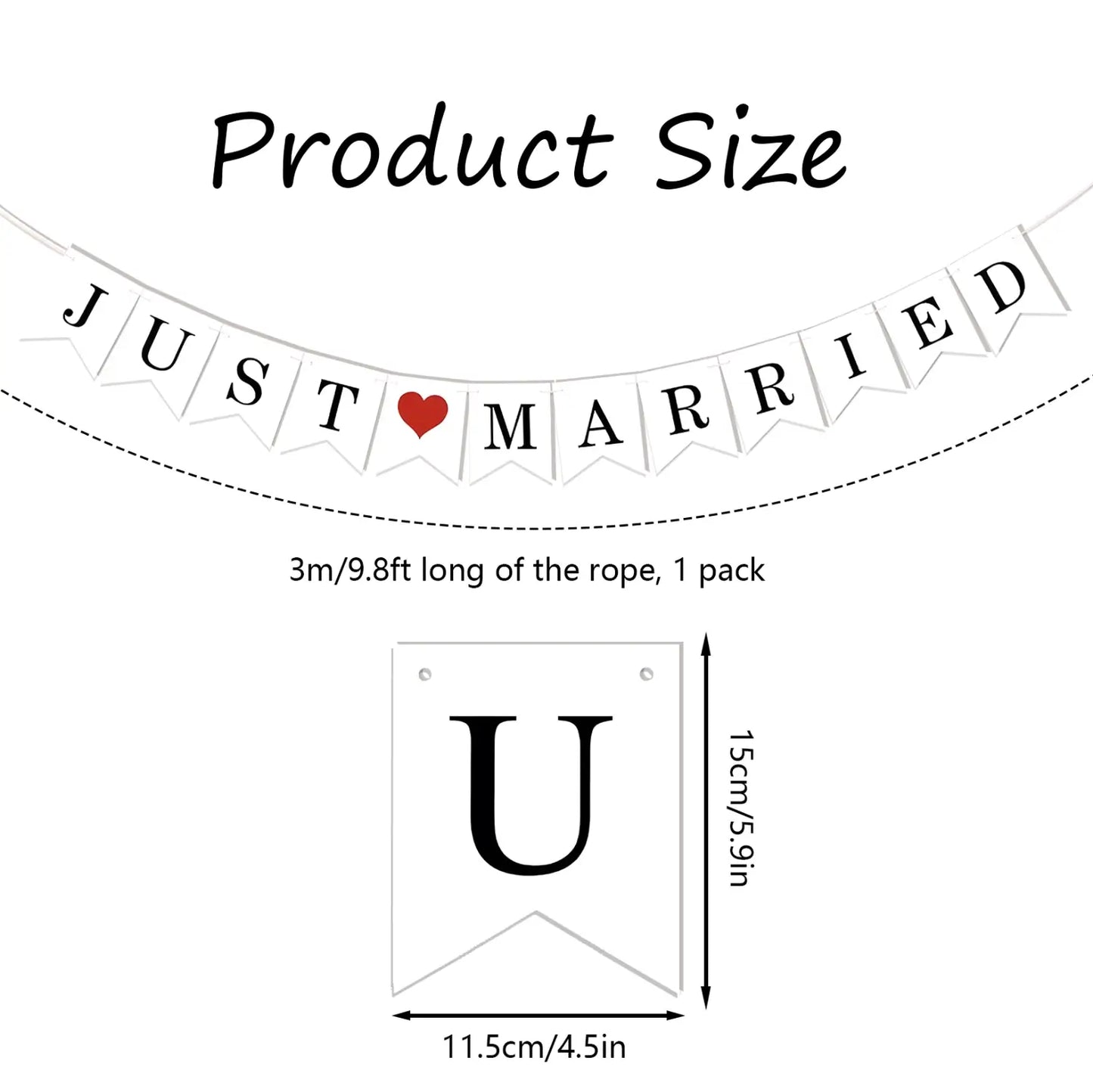 Just Married Vintage Paper Banner Garland, Wedding Reception Bridal Shower Photo Prop