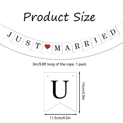 Just Married Vintage Paper Banner Garland, Wedding Reception Bridal Shower Photo Prop
