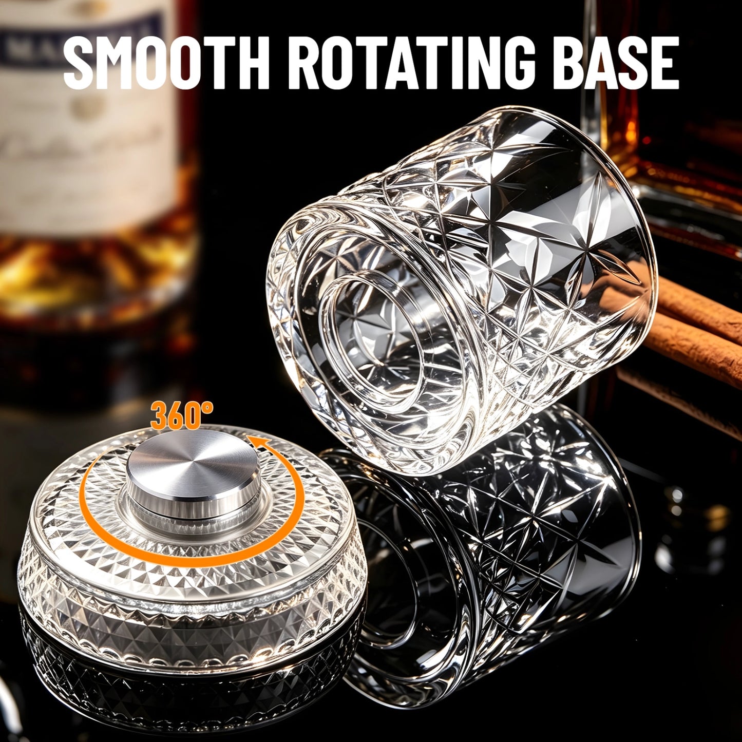 Whiskey Glass with 360° Rotating Bases 2Pcs