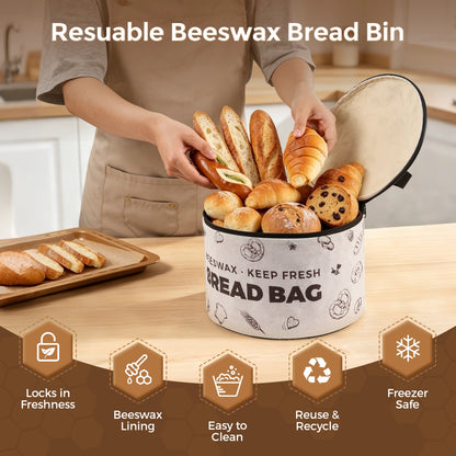 Reusable Beeswax Bread Box with Zippered Lid