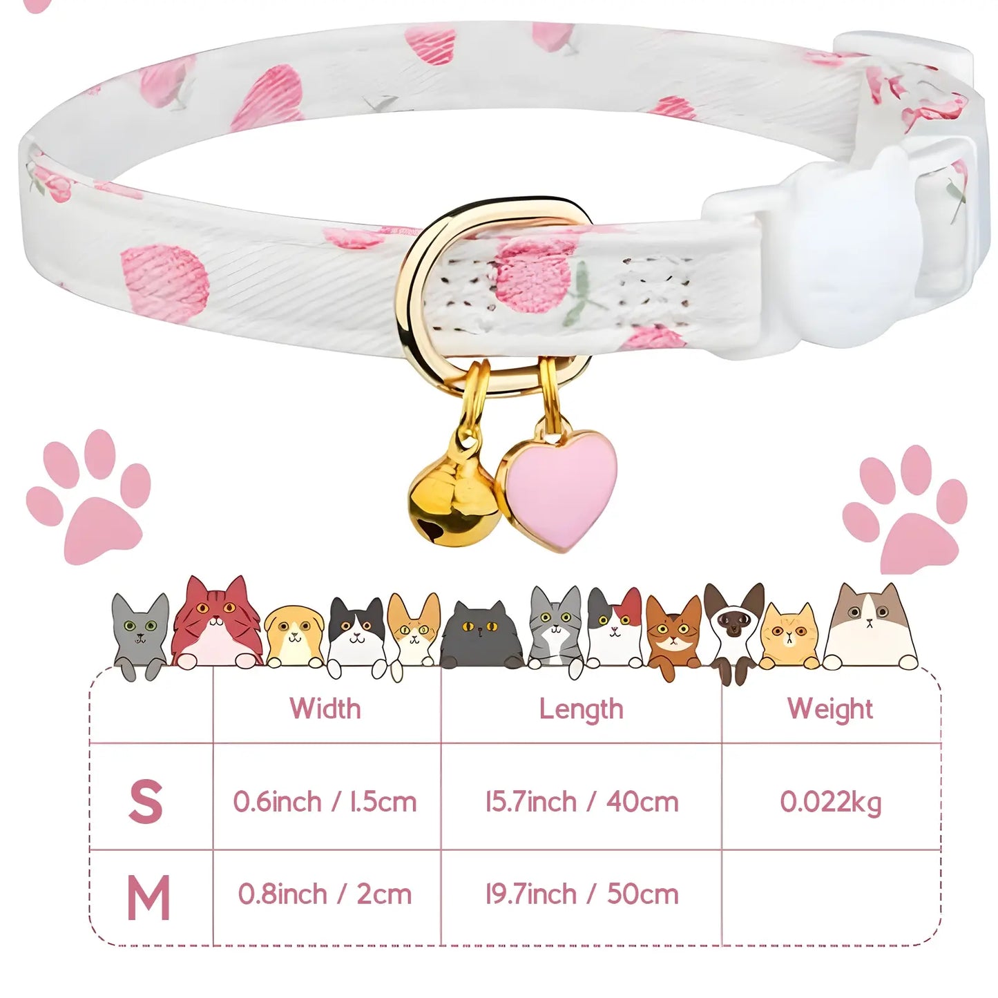 Cotton Breakaway Cat Collar with Strawberry Pendant Pink