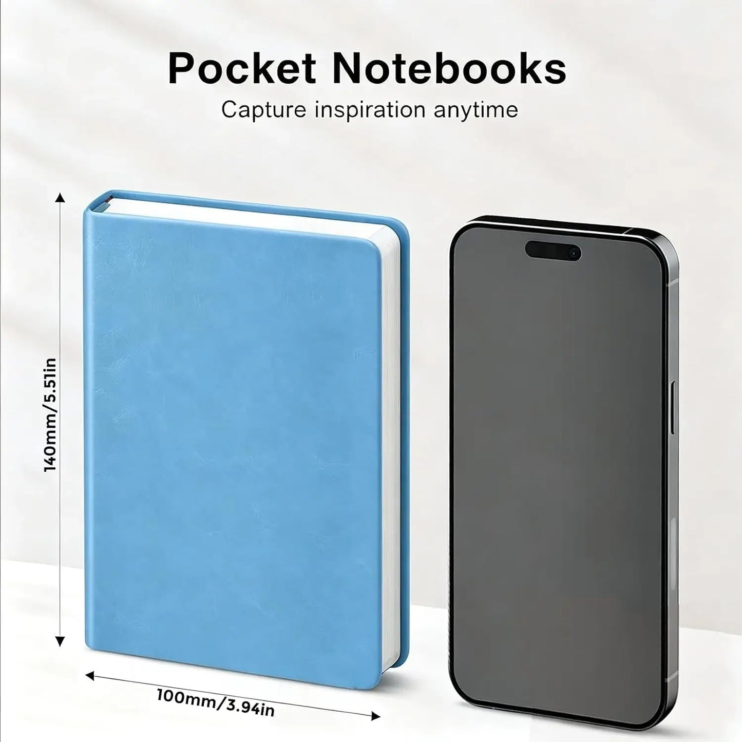 Mini PU Leather Pocket Notebook, Blank Travel Journal